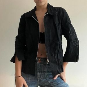 Black jacket embroidered Christine Phillipe *no size tag